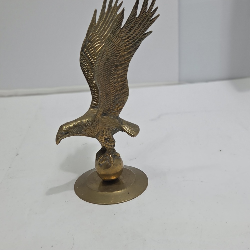 Vintage Crescent Solid Brass Eagle On Globe Figurine Statue Taiwan 12"